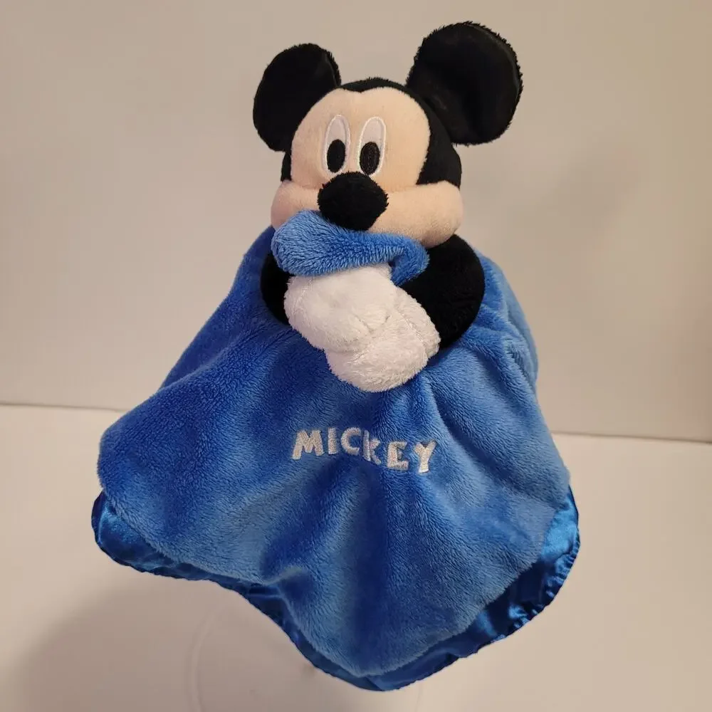 Mickey Mouse Lovey Security Blanket Soft Plush Blue Satin Trim Rattle 13
